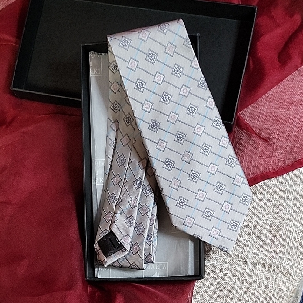 Vintage MARIJA KURKI, Silk Neck Tie, Elegant Geometric Pattern